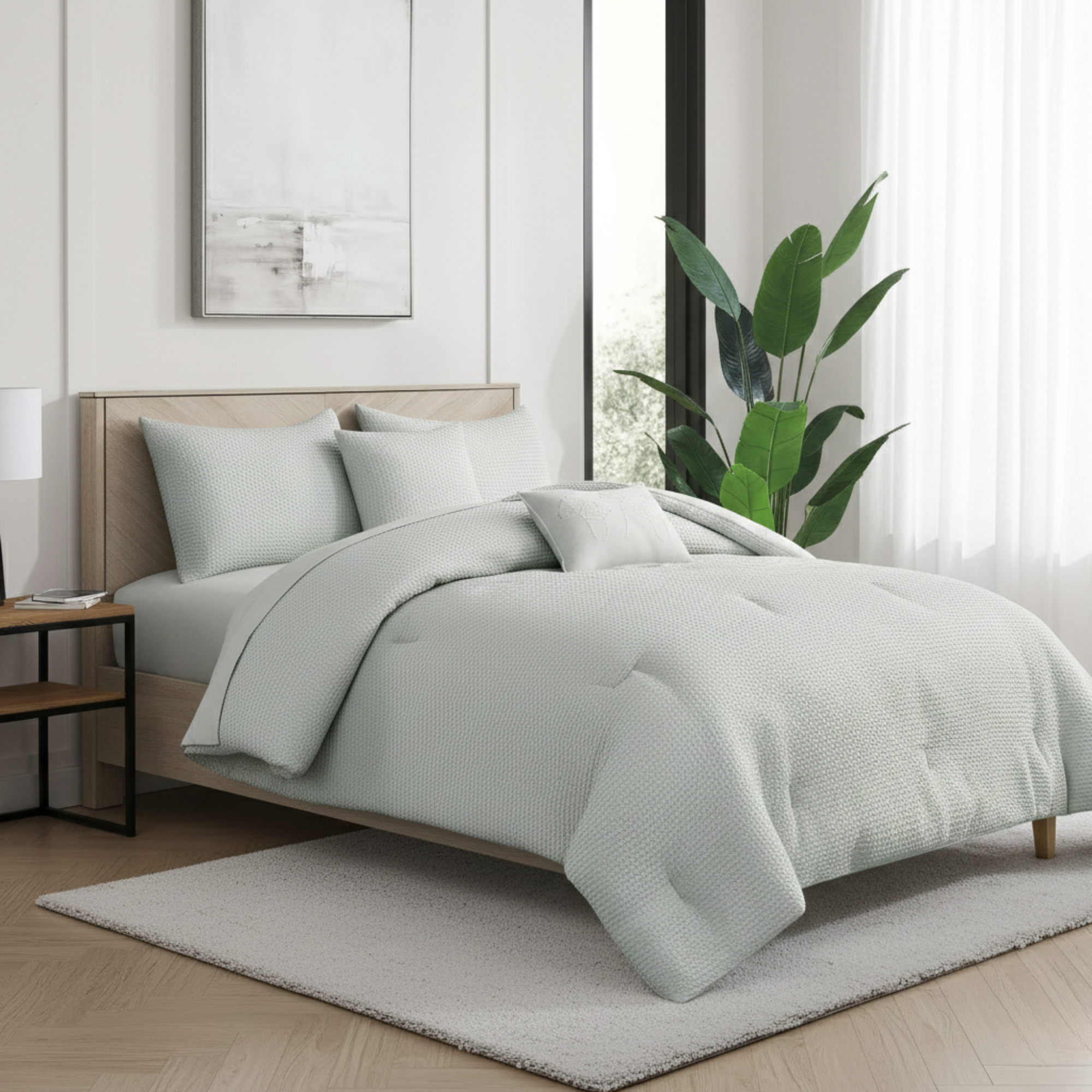 WAFFLE WEAVE REVERSIBLE COMFORTER SET