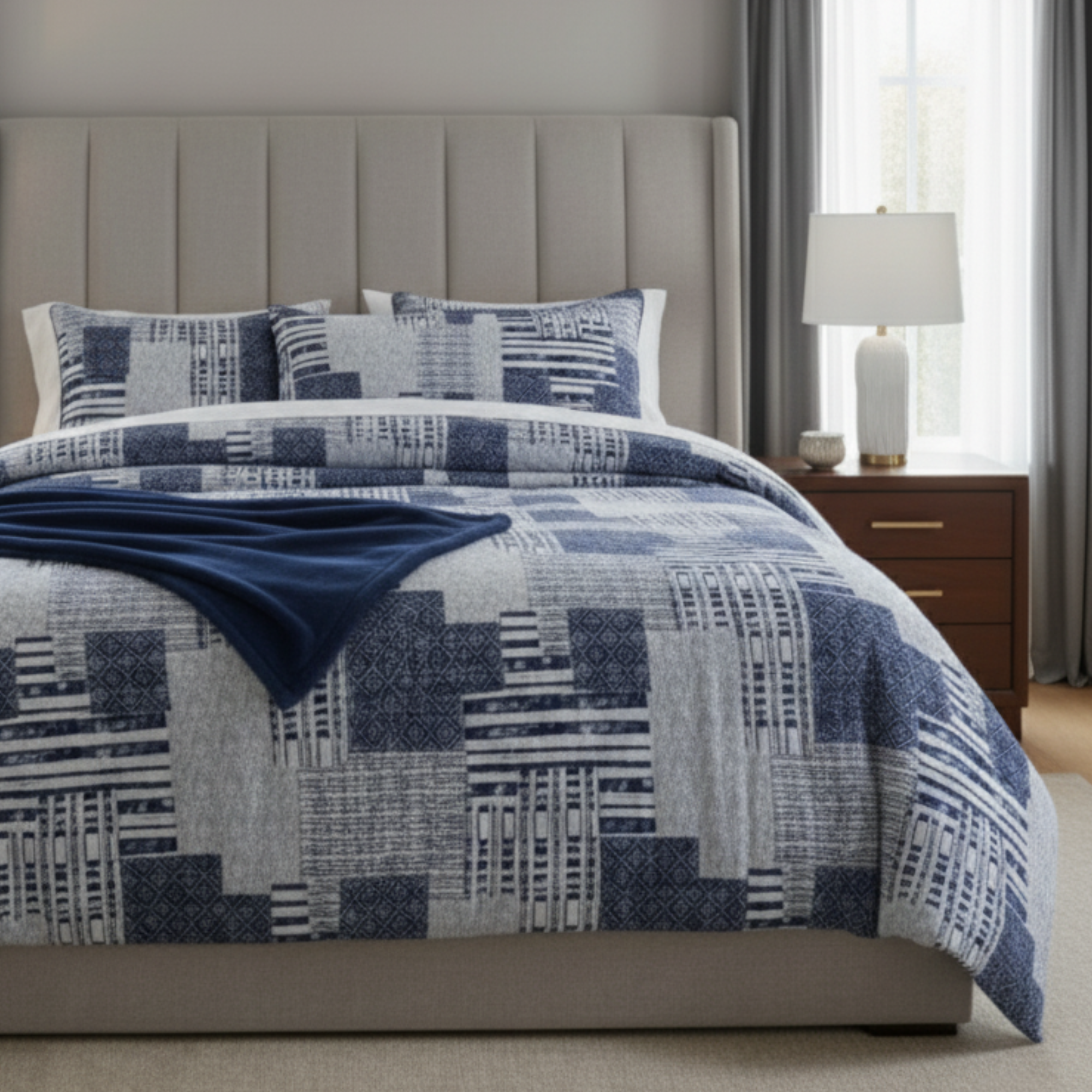 MODERN PATCHWORK COMFORTER SET WITH PLUS THROW