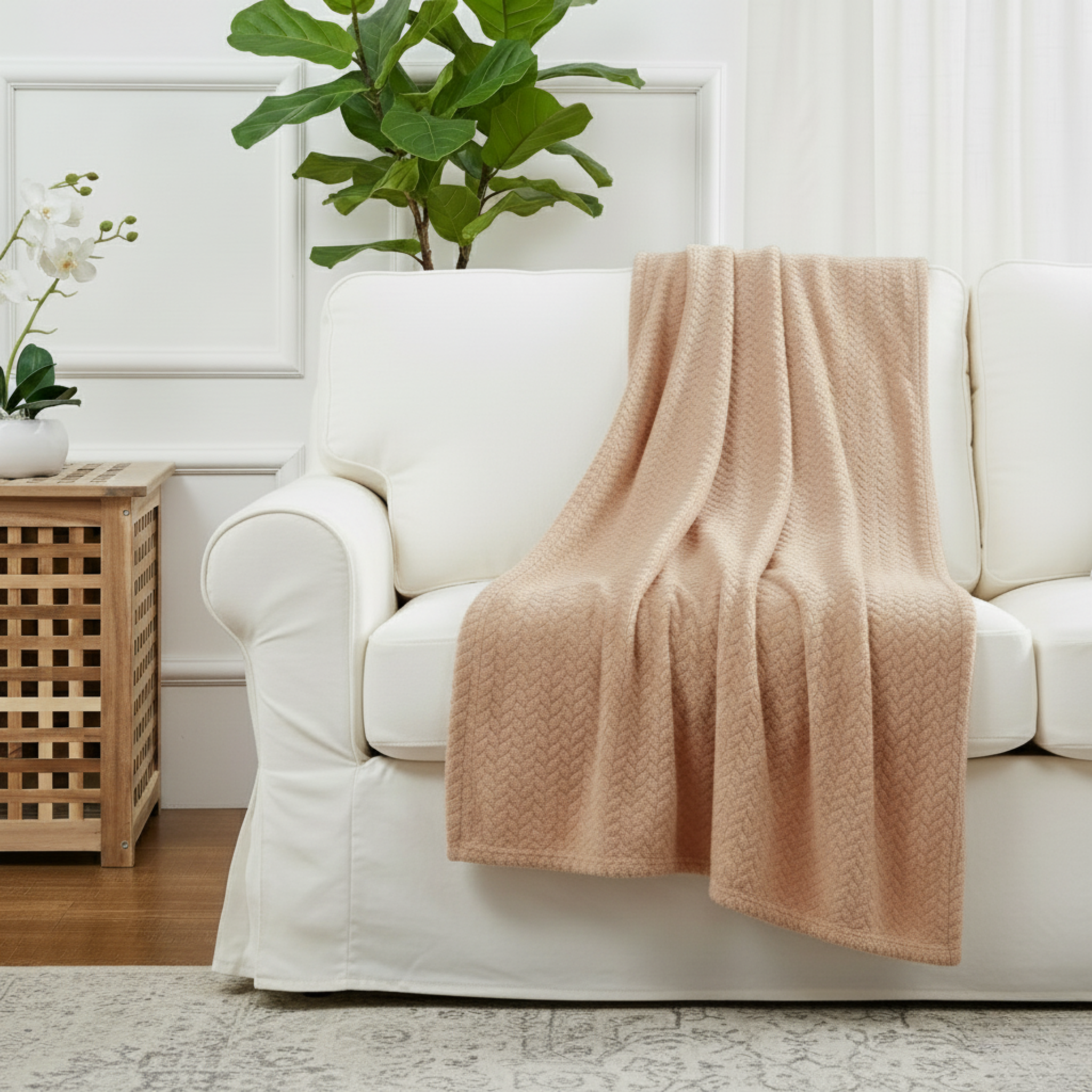 HERRINGBONE TEXTURE THROW BLANKET