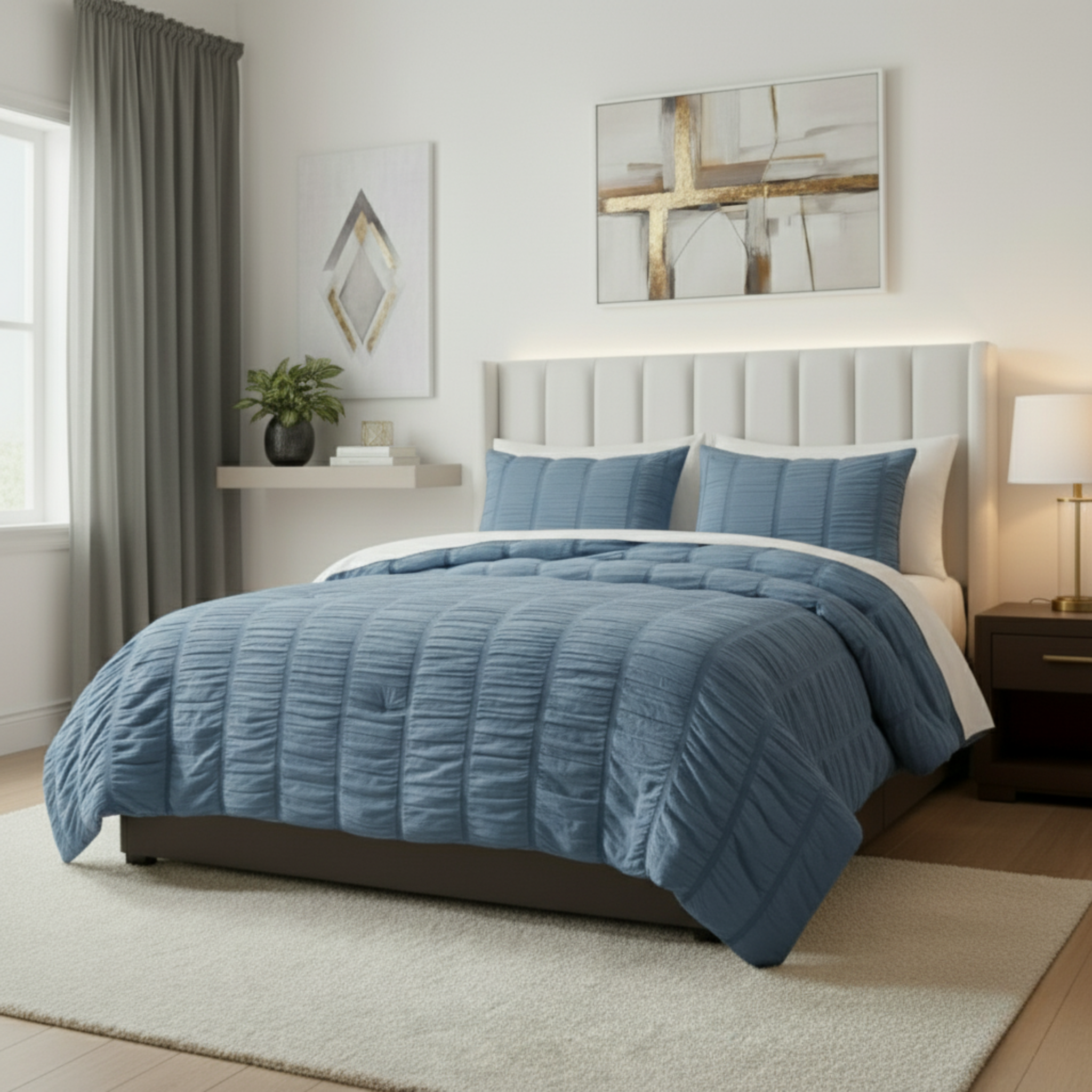SEERSUCKER CRINKLE TEXTURED COMFORTER SET
